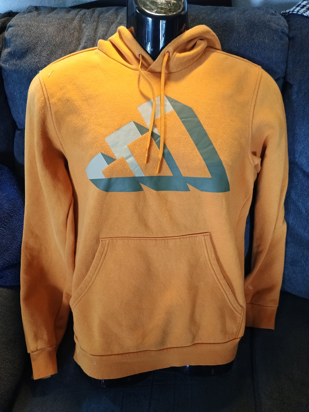 Adidas Unisex XS Mustard Orange Pullover Hoodie Big Logo Athletic Sweatshirt